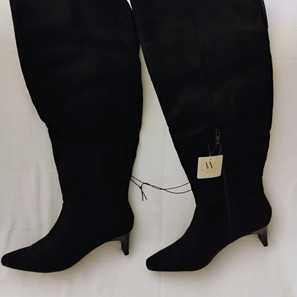 Worthington Black Over the Knee Boots with Kitten Heel